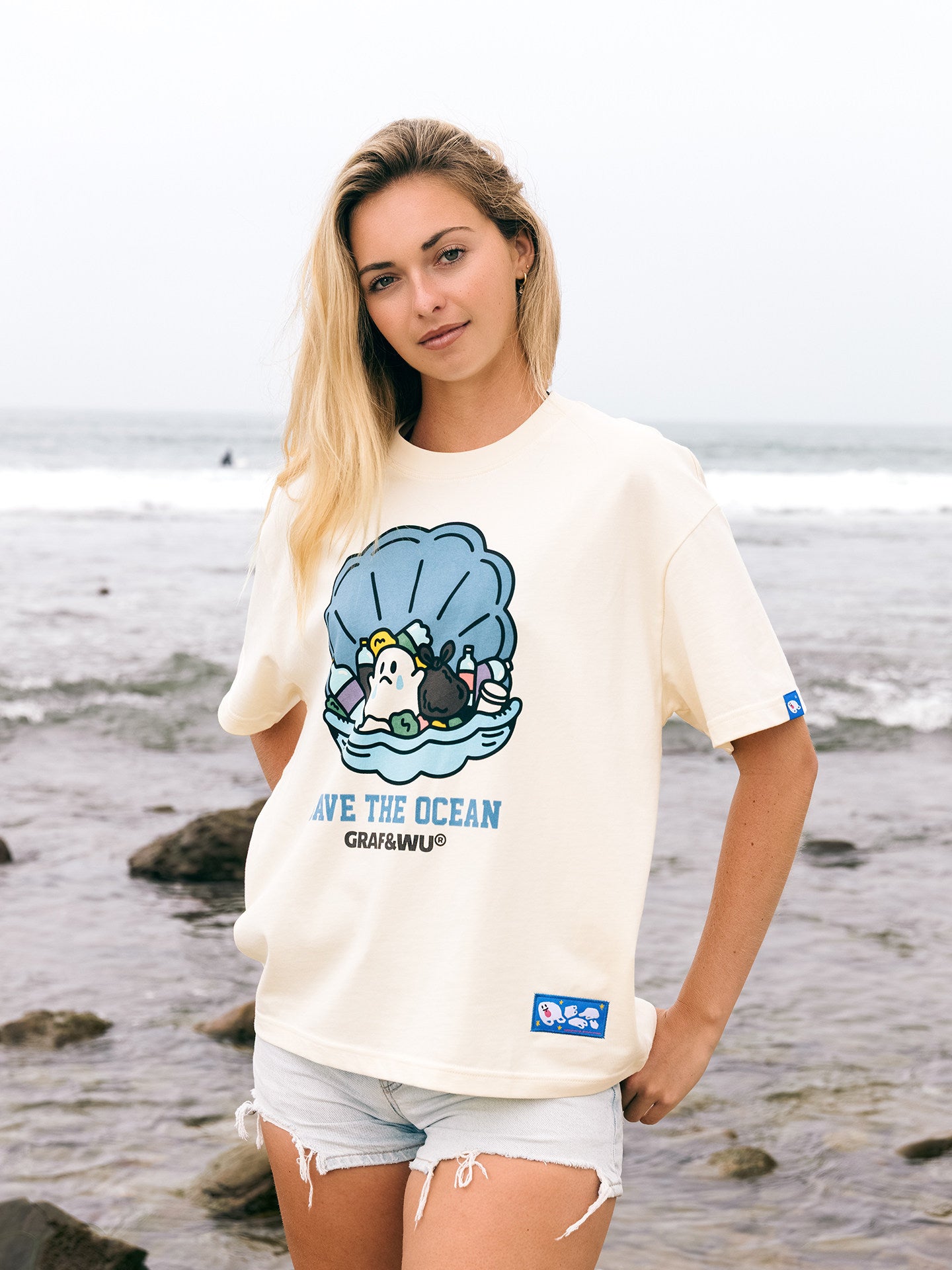 GRAF&WU Protect Ocean Nature Themed Cute Ghost T-shirt