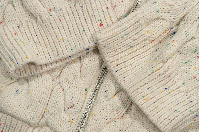 GRAF&WU Embroidered Twist Yarn Colorful Speckled Blended Zip Knit Coat