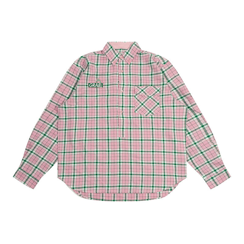 GRAF&WU Brand Giraffe Embroidery Plaid Loose Thin Shirt