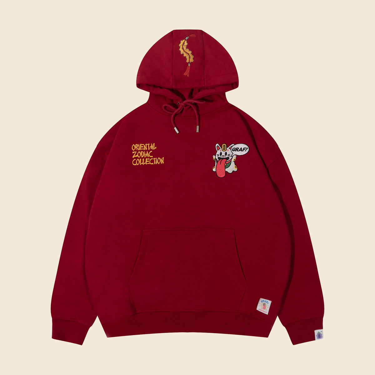 GRAF&WU Chinese Zodiac Cute Ghost Themed Embroidered Oversized Fleece Hoodie
