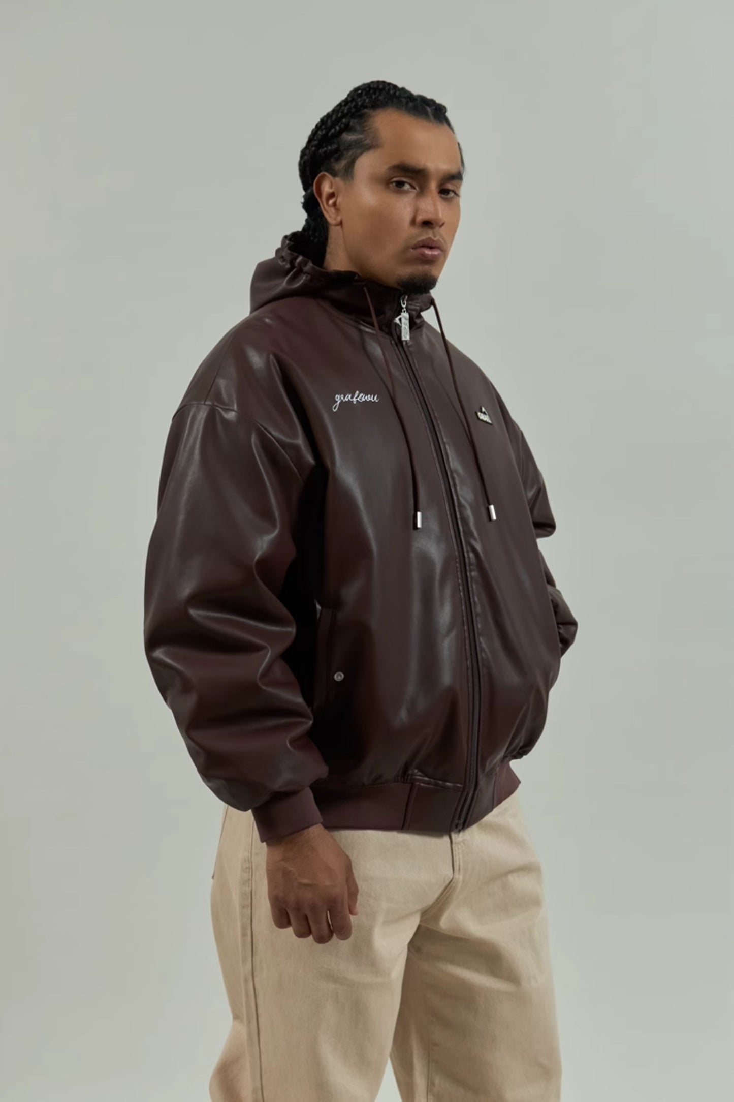 GRAF&WU Winter Vibe Metal Deer Brand Logo MA1 Leather Jacket