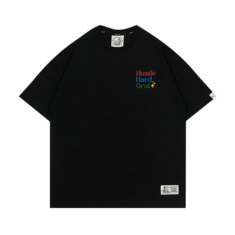 GRAF&WU【Colorful Dots】T-shirts Hustle Hard Graf Short-sleeved Street Fighting Printed Short sleeves Men women casual T-shirt