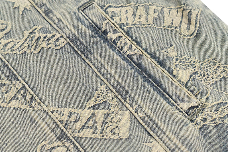 GRAFWU Jacquard Craft Pattern Design Denim Sleeveless