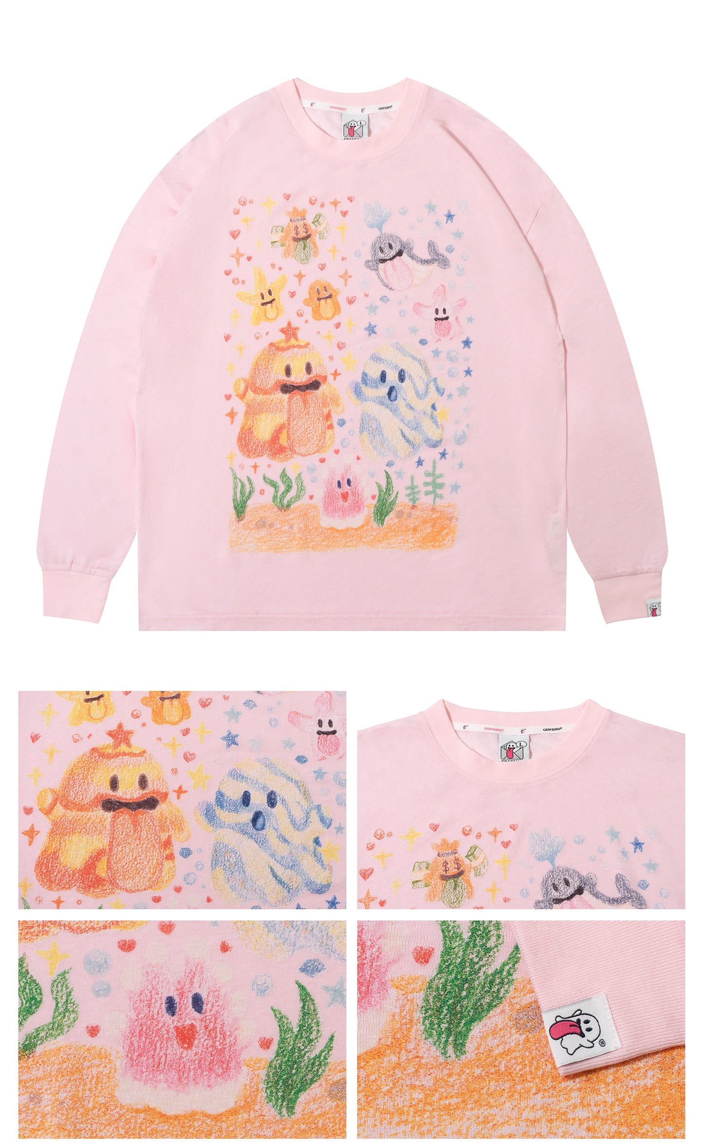 GRAF&WU Tencel Thin Long-Sleeve Cute Ghost Planet Art Shirt