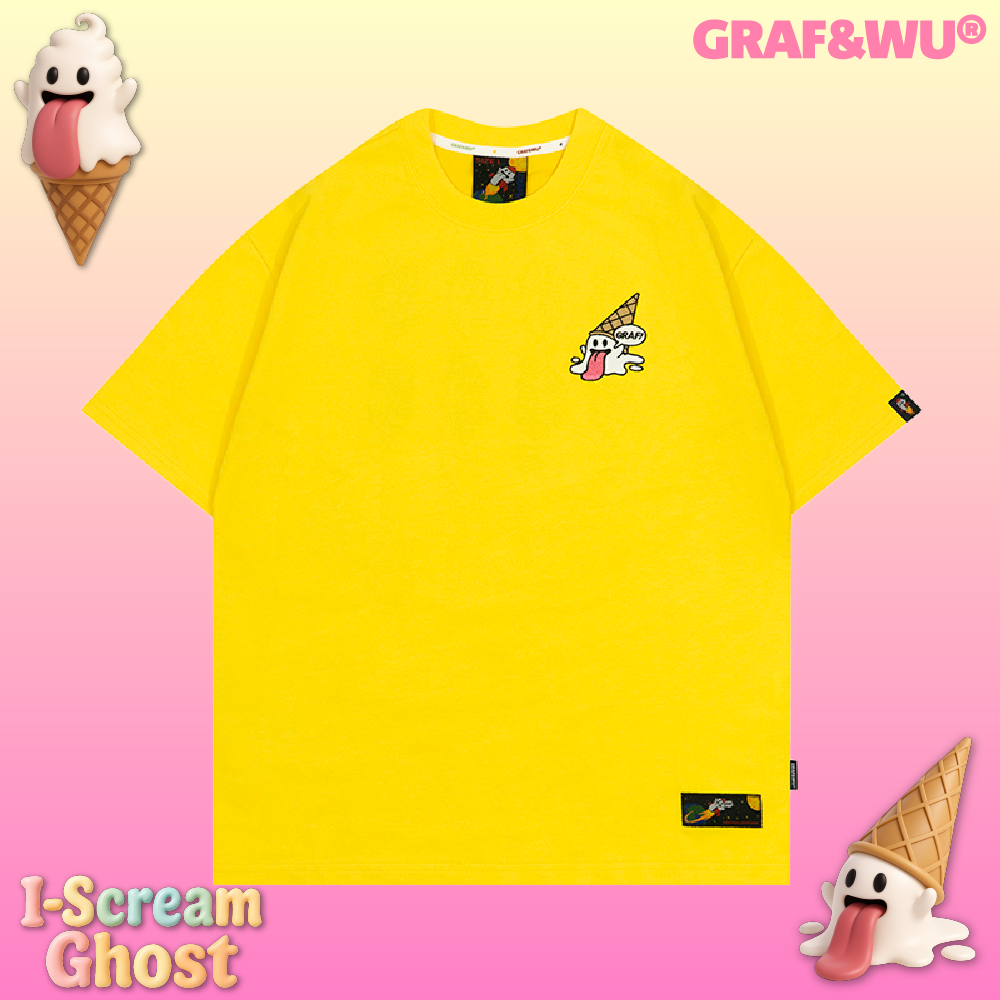 GRAF&WU 【Summer Special】T-shirts12 Ice Cream Cute Ghost Short Sleeves Embroidered Short Sleeve Men Women Cotton Casual T-shirt
