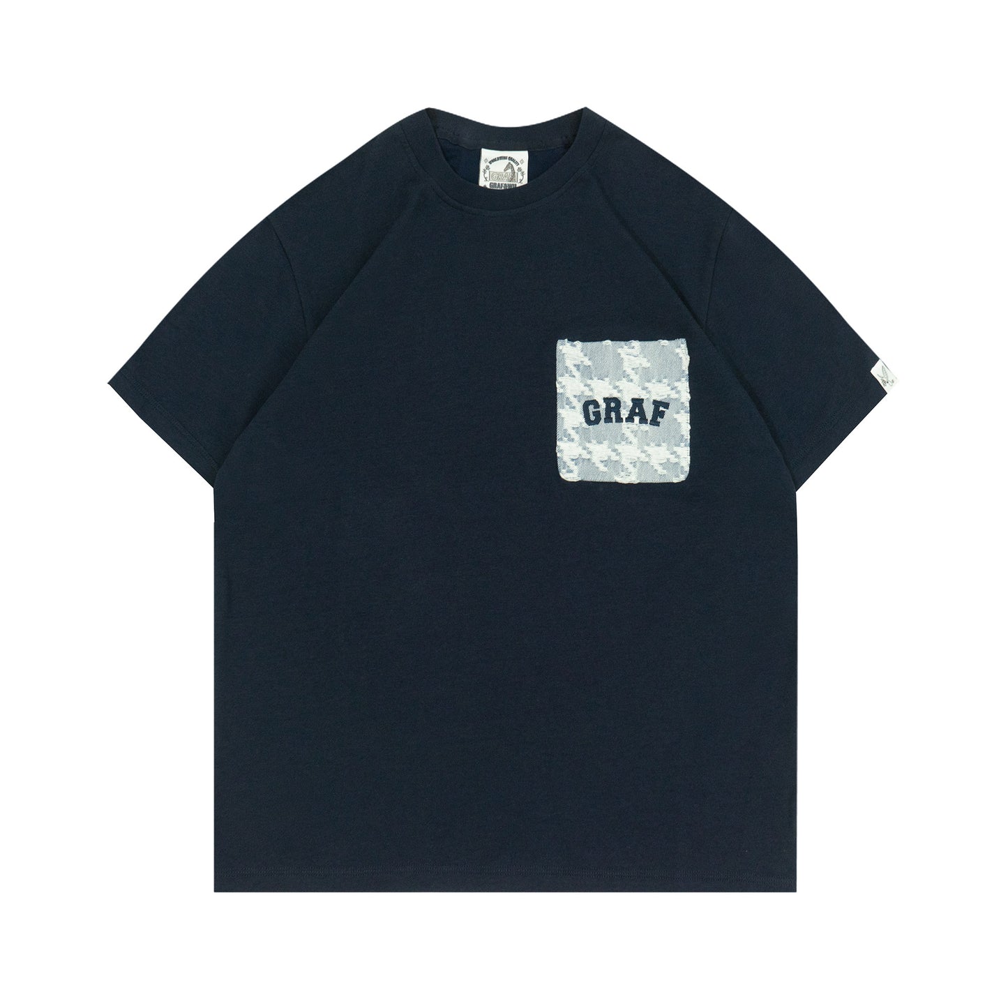 GRAF&WU Washed Houndstooth Star Pattern Denim Pocket Cotton T-shirt