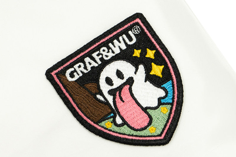 GRAF&WU Cute Button Embroidered Patch Vacation Lightweight Shorts