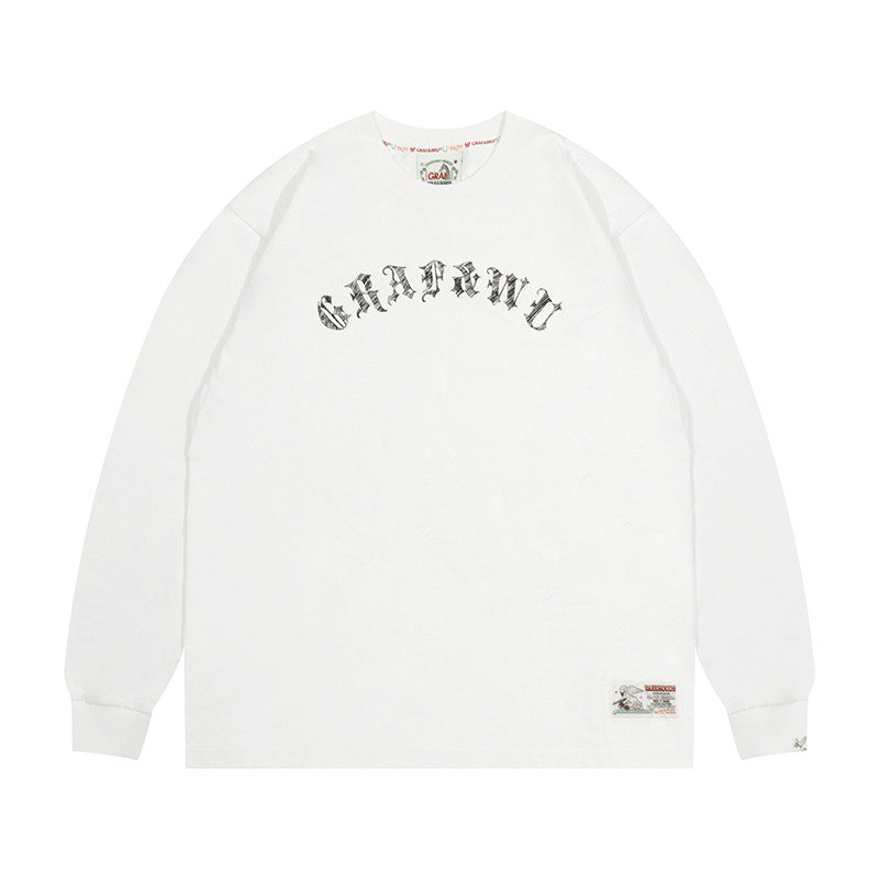 GRAF&WU Daily Curved Letter Print Base Long-Sleeve T-Shirt