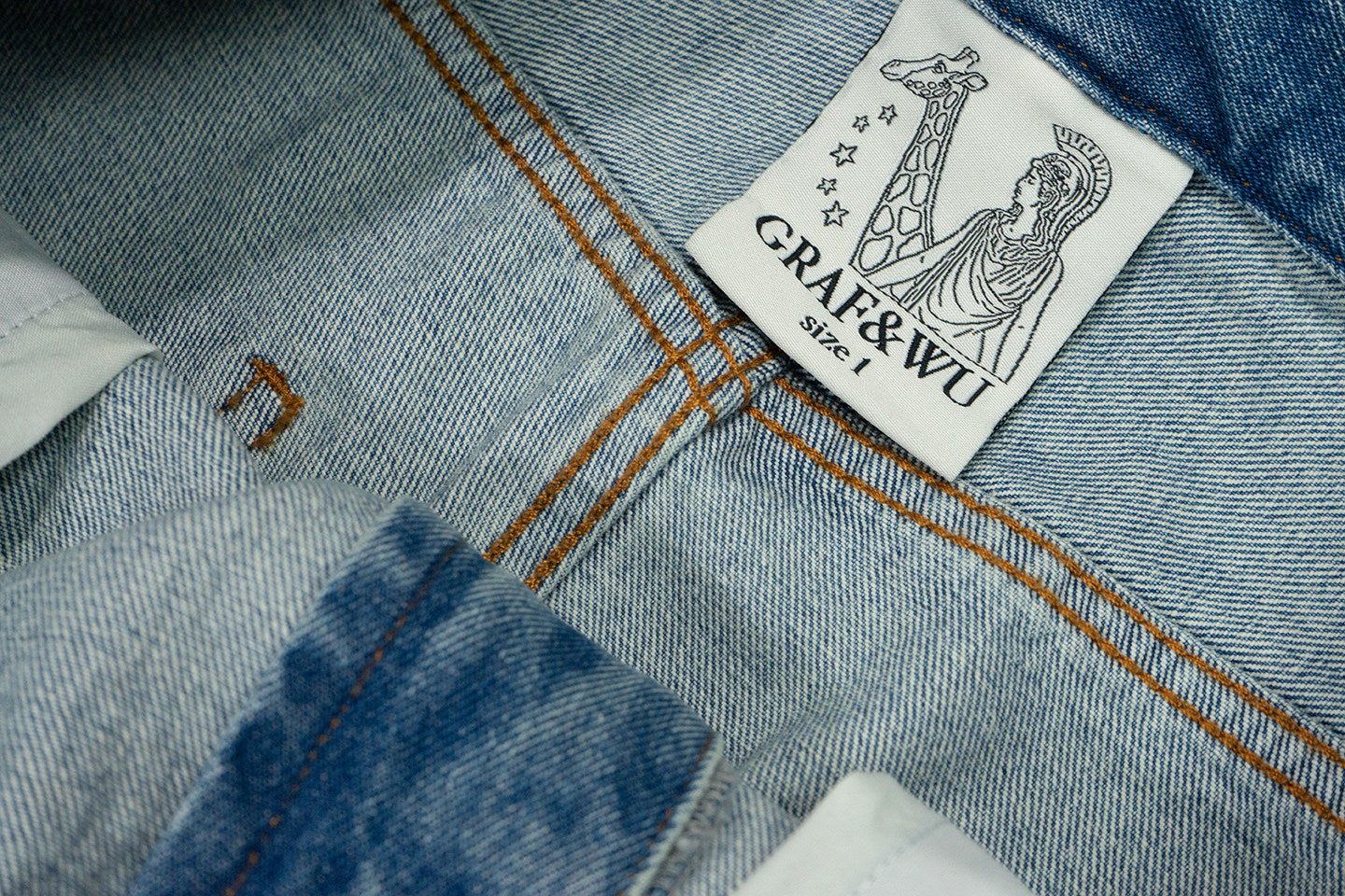 GRAF&WU Brand GW Letter Star Embroidered Washed Blue Ripped Jeans