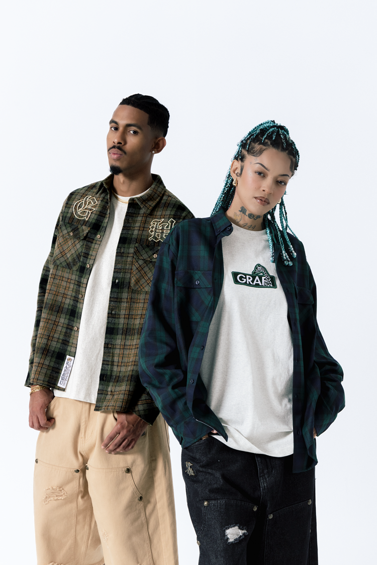 GRAF&WU Embroidery GW Streetwear Checked West Coast Brushed Shirt