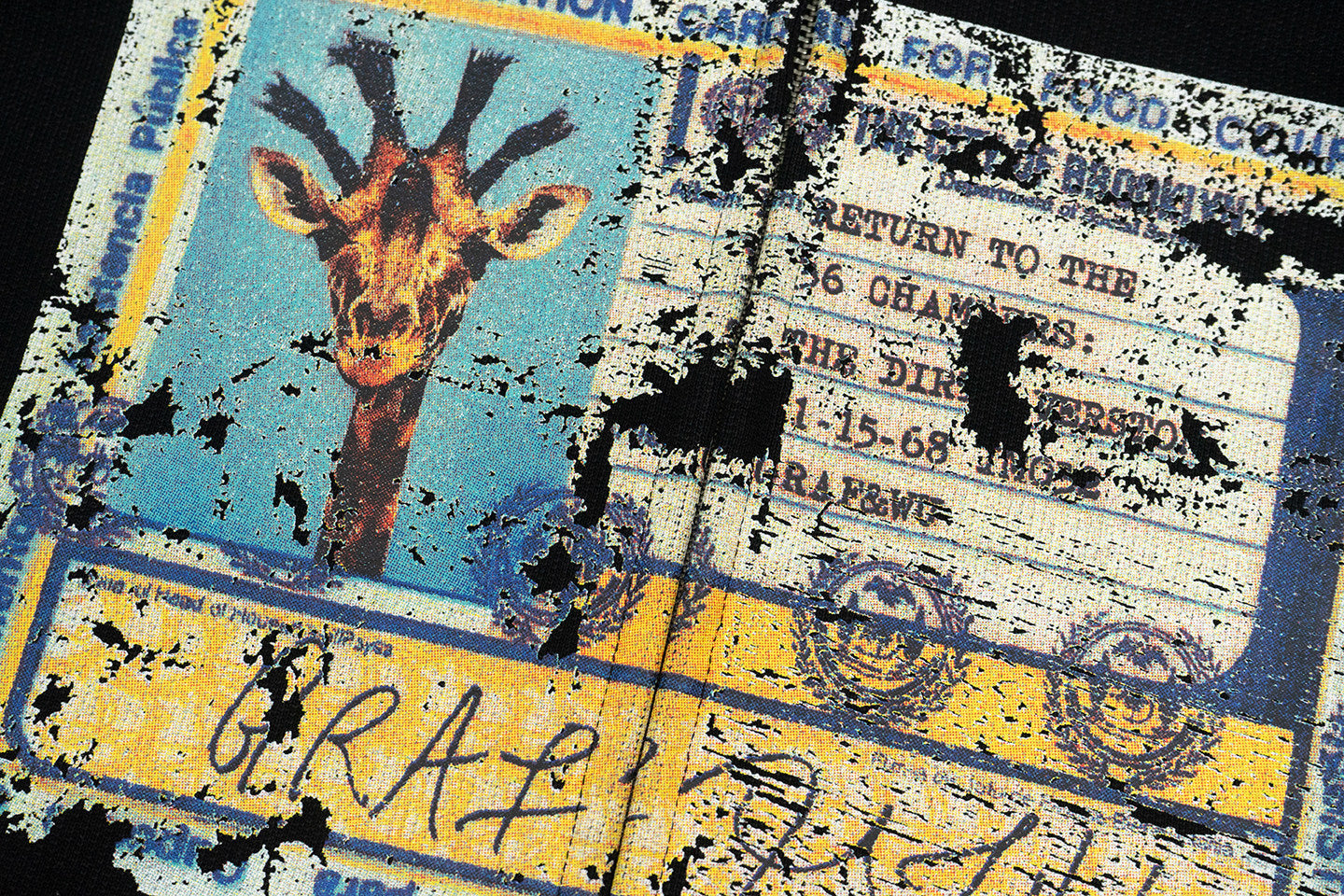GRAF&WU Tribute Old Dreads ID Giraffe Themed Frayed Vintage Hoodie
