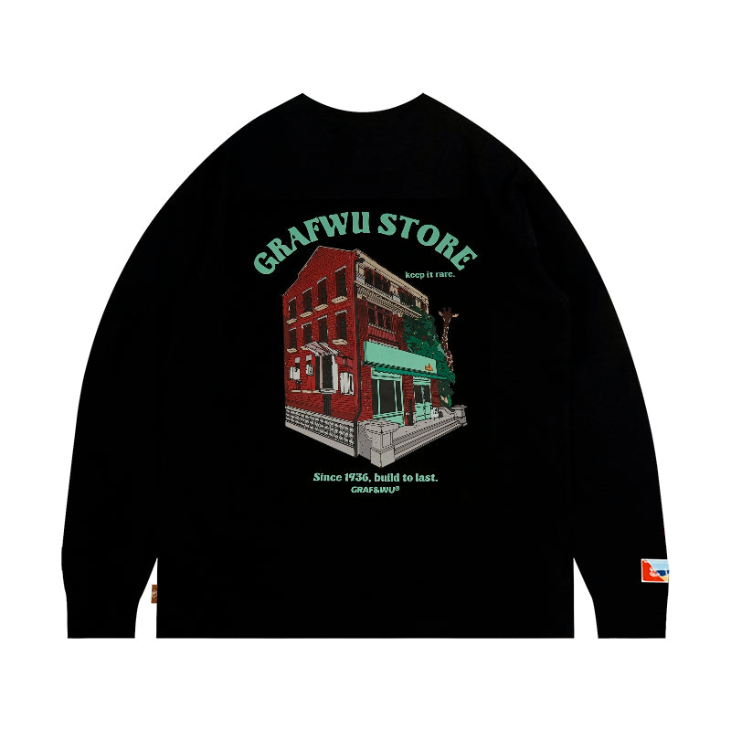 GRAF&WU Classic Old House Giraffe Shop Pattern Long-Sleeve Shirt