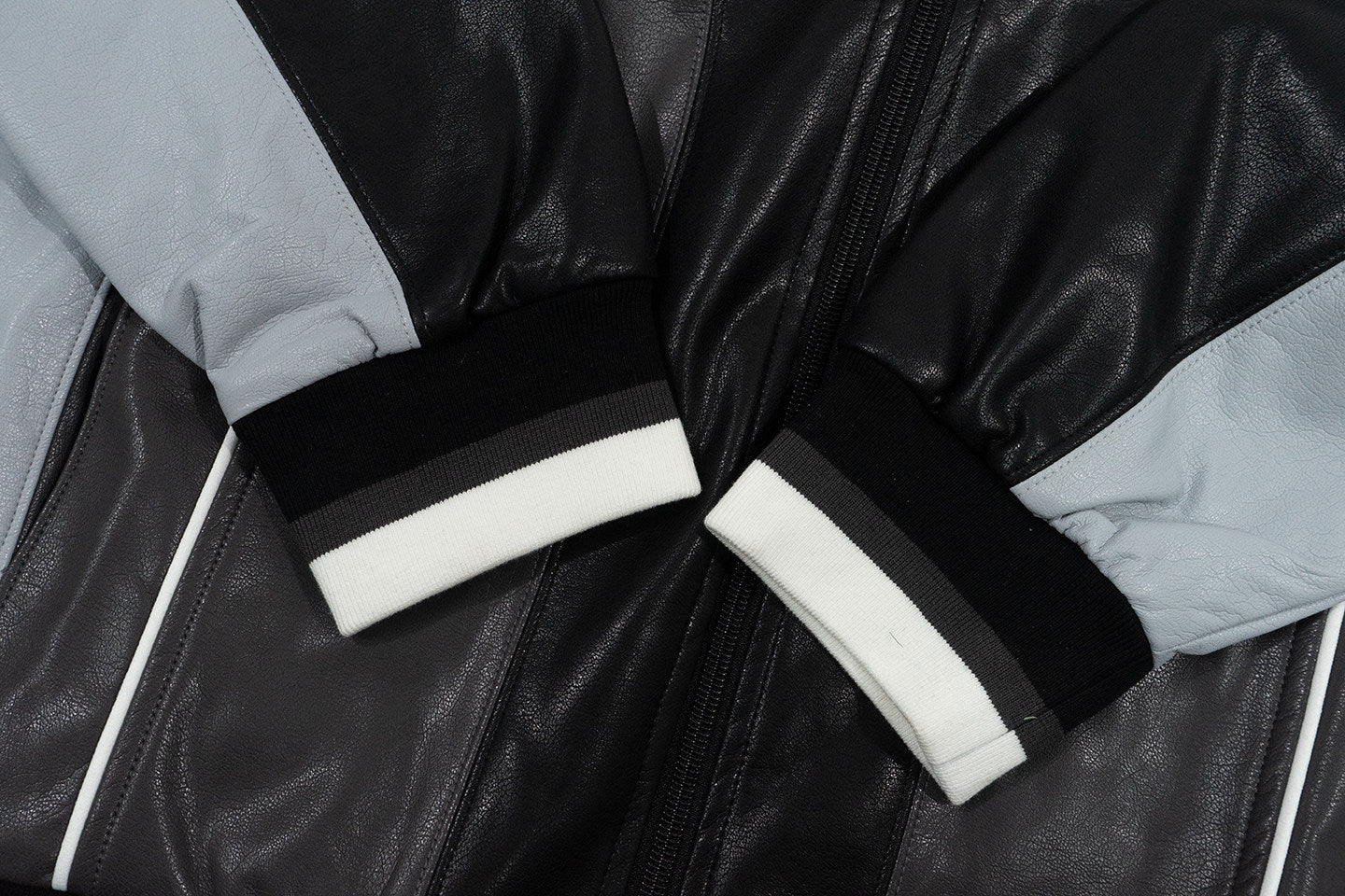 GRAF&WU Retro PU Leather Patchwork Black Warrior Sports Jacket