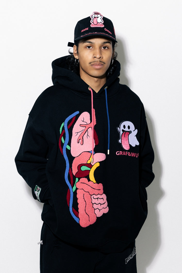 GRAF&WU Sweet Anatomy Cute Ghost Velcro Plush Pink Viscera Fleece Hoodie