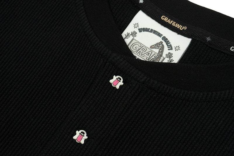 GRAFWU Cute Ghost Buttons and Retro Henry Collar T-Shirts