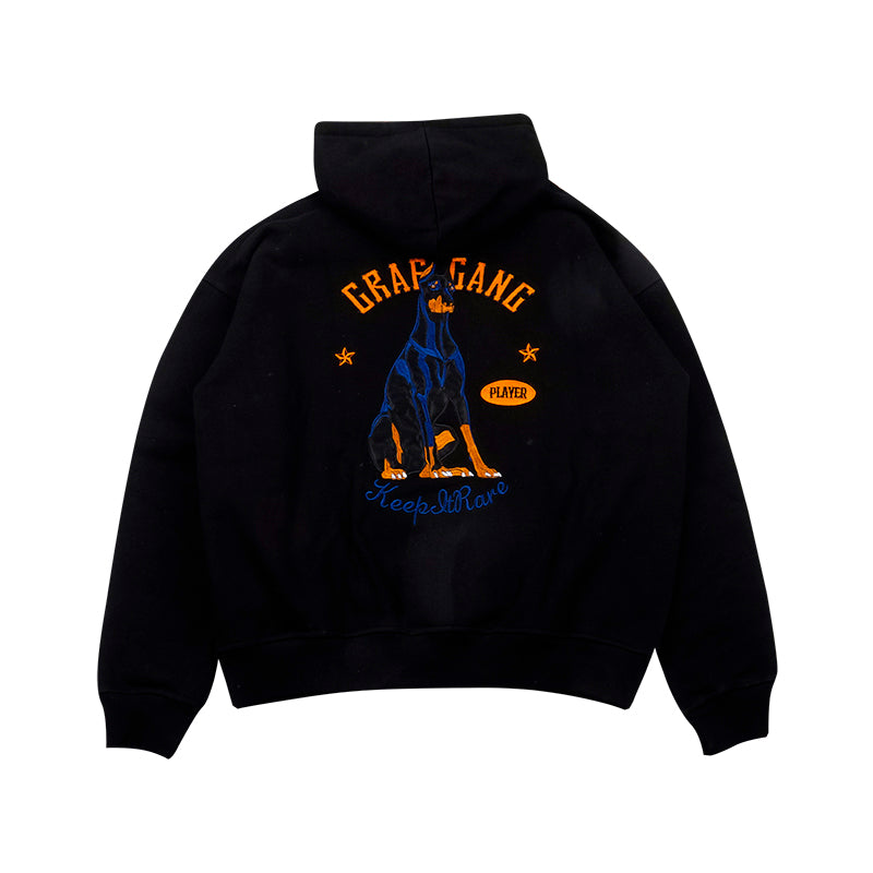 GRAF&WU Classic Doberman Embroidered Black Fleece Hoodie