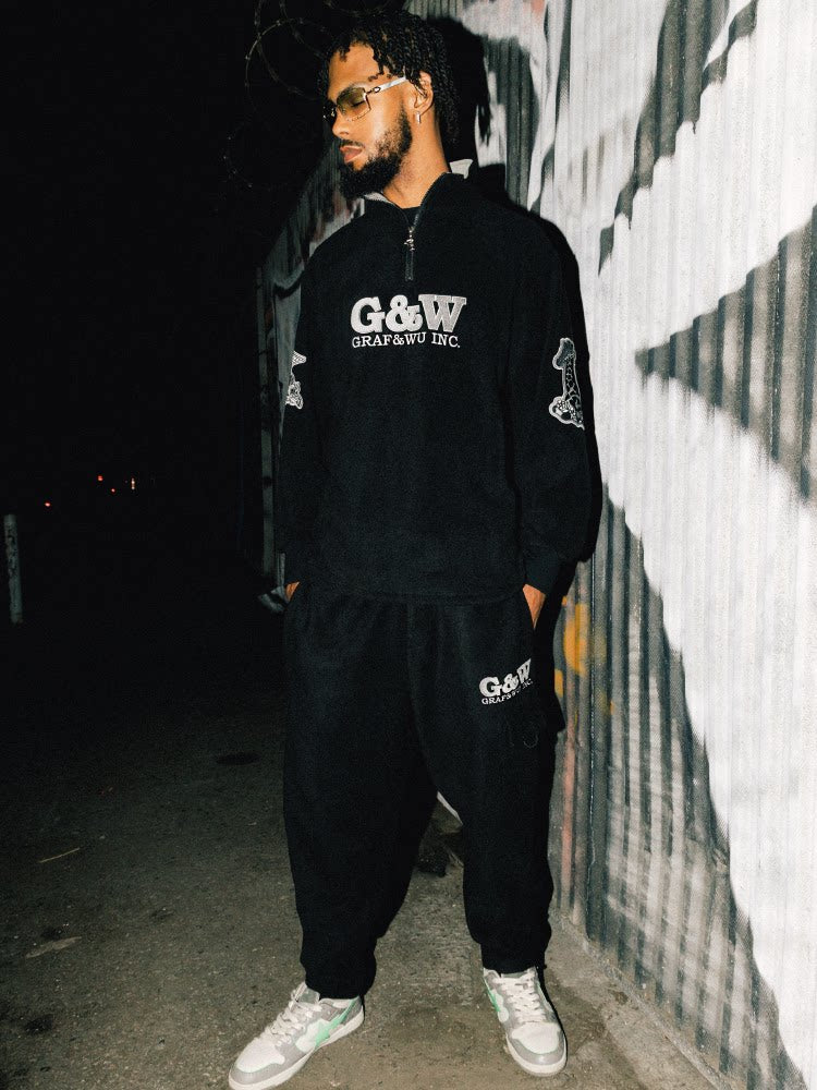 GRAF&WU Fashion Embroidery Design Fleece Cargo Pants