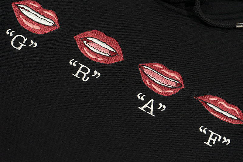 GRAF&WU Lips Say GRAF Lip-sync Embroidery Hoodie Cozy Sweatshirt
