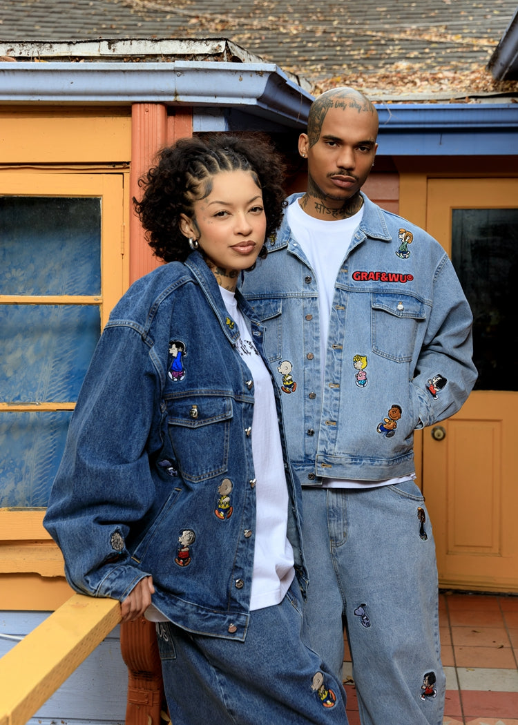 GRAF X Peanuts【Snoopy Collaboration】Jeans Charlie Brown Lucy Embroidered Pants Baggy Fit Denim Trousers Men Women Classic Straight-Leg Denim