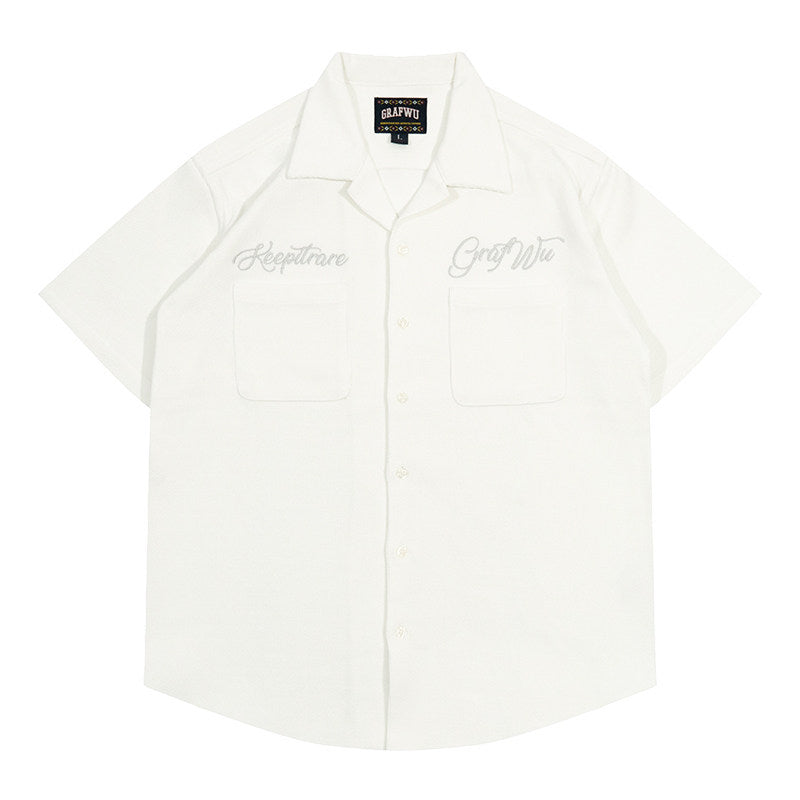 GRAF&WU Towel Striped Embroidered Cursive Keep It Rare Vacation Style T-shirt