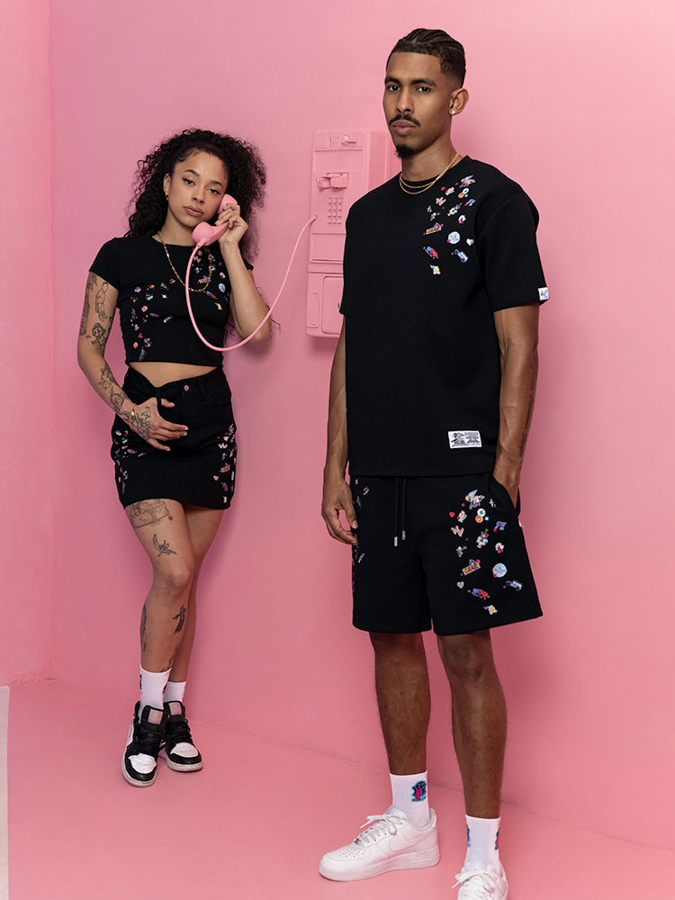 GRAFWU Y2k Sticker Design Pattern Bermuda Shorts