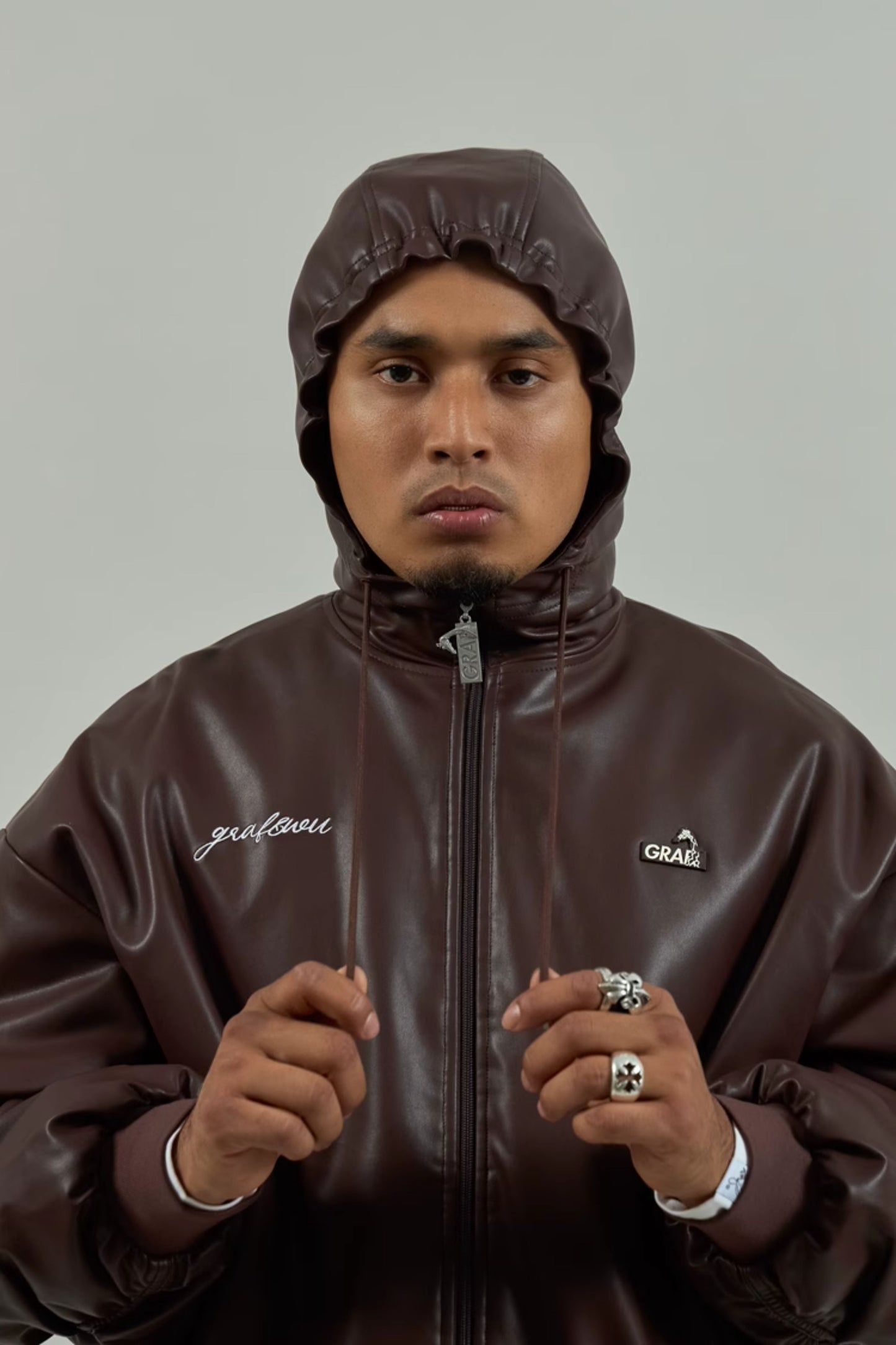 GRAF&WU Winter Vibe Metal Deer Brand Logo MA1 Leather Jacket