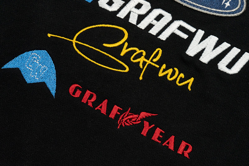 GRAF&WU Racing Gas Car Series Retro Multi-Logo Flame Design Hoodie