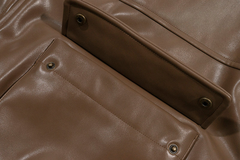 GRAF&WU Detachable Fur Collar PU Leather Metal Angel Deer Thick Jacket - Premium Winter Streetwear