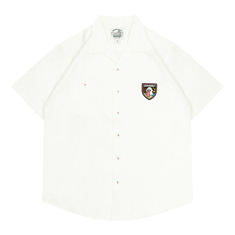 GRAF&WU Fun Button Embroidered Patch Vacation Polo T-shirt