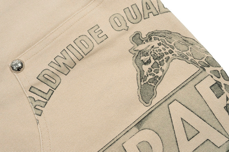 GRAF&WU Vintage Distressed Cargo Shorts | Giraffe Floral Canvas