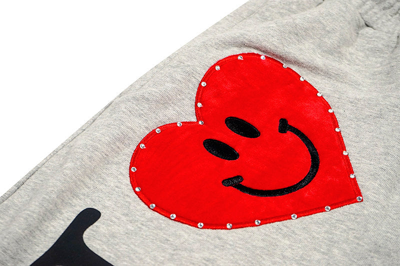 GRAF&WU ILOVEGRAF Smiley Heart Rhinestone Cotton Thick Casual Shorts
