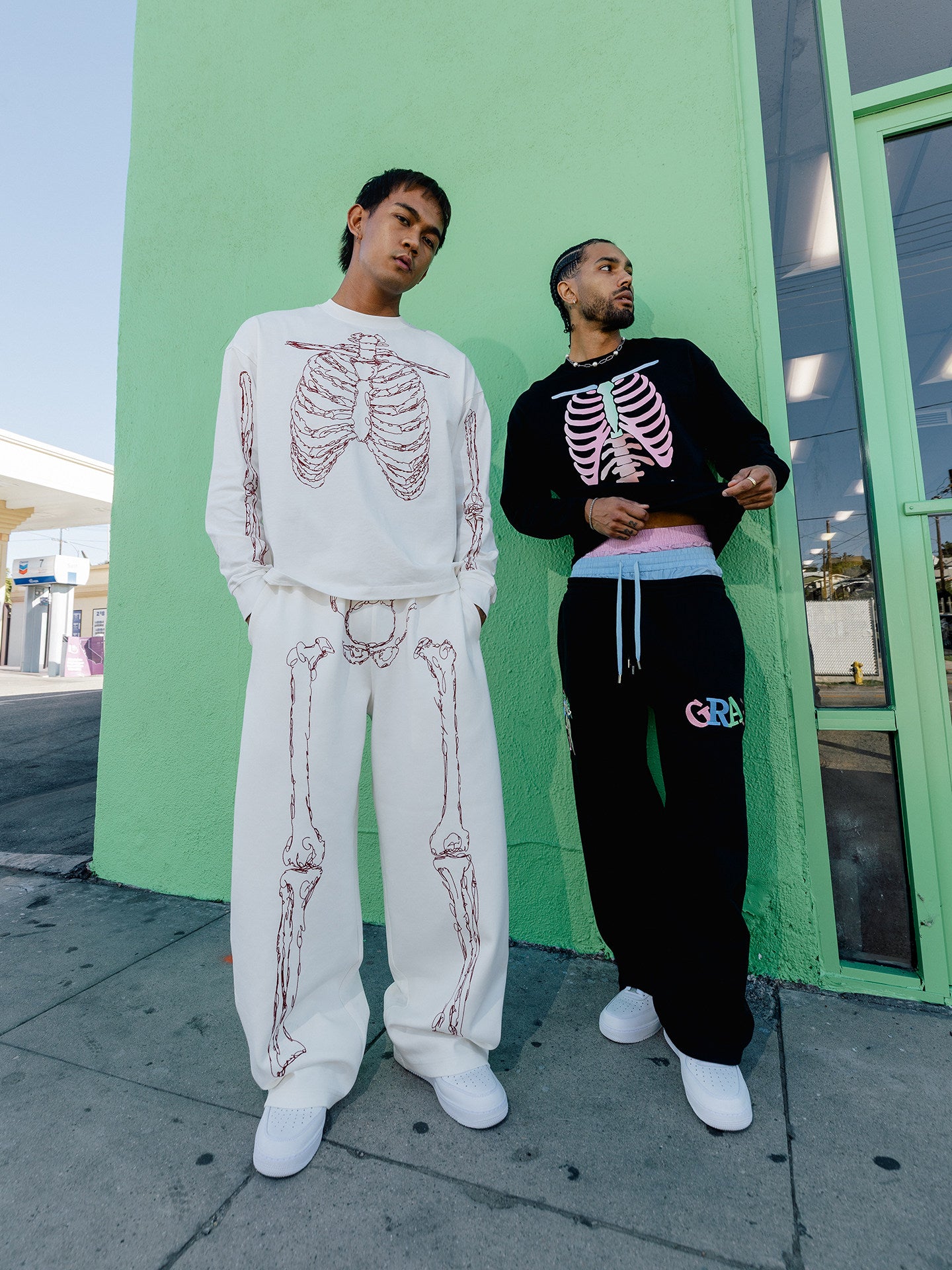 GRAF&WU Skeletal Leg Bone Graphic Print Streetwear Joggers