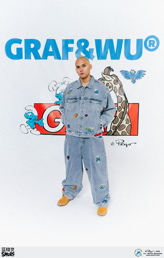 GRAF X SMURF Animal Character Embroidered Denim Jacket