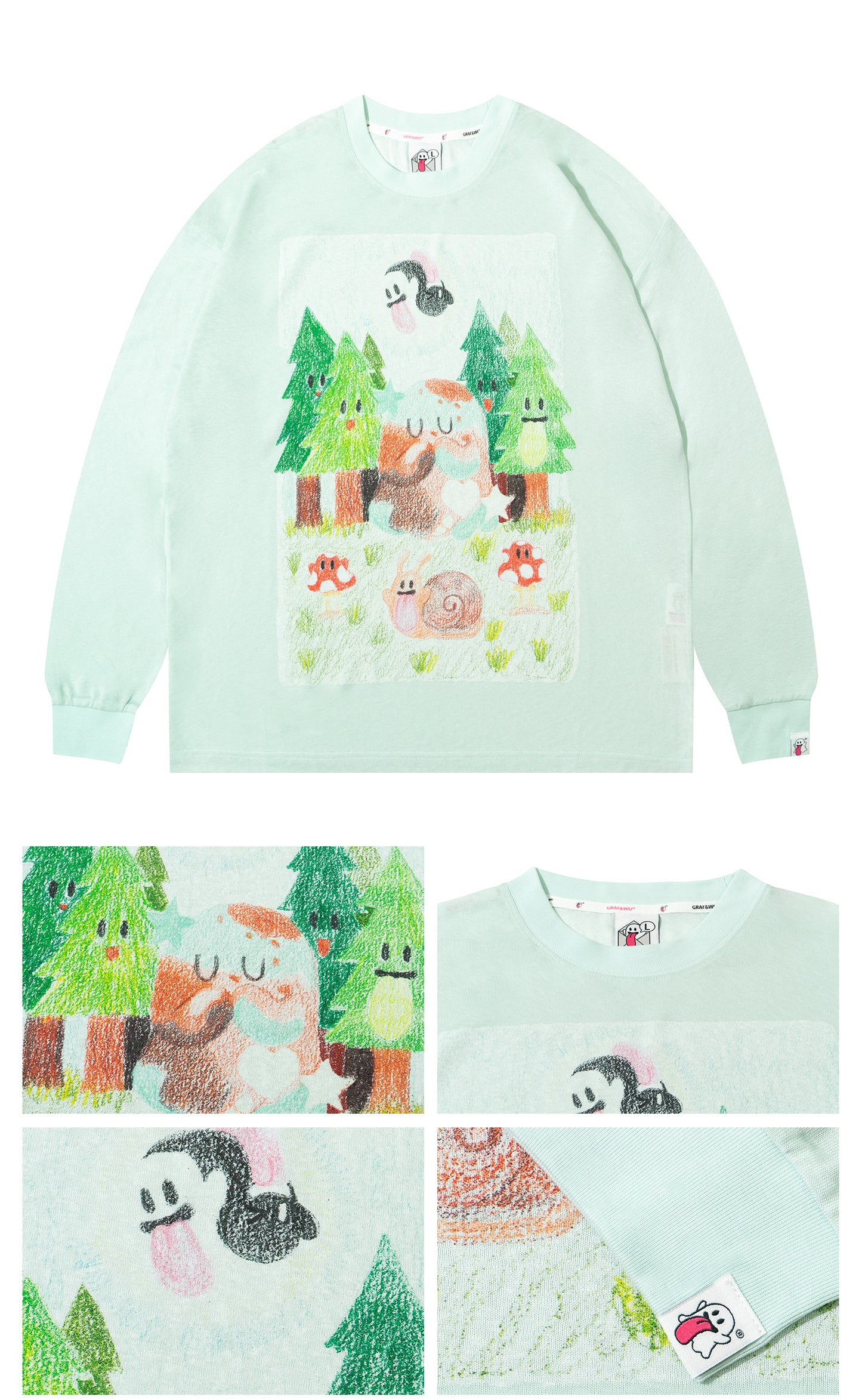 GRAF&WU Tencel Thin Long-Sleeve Cute Ghost Planet Art Shirt