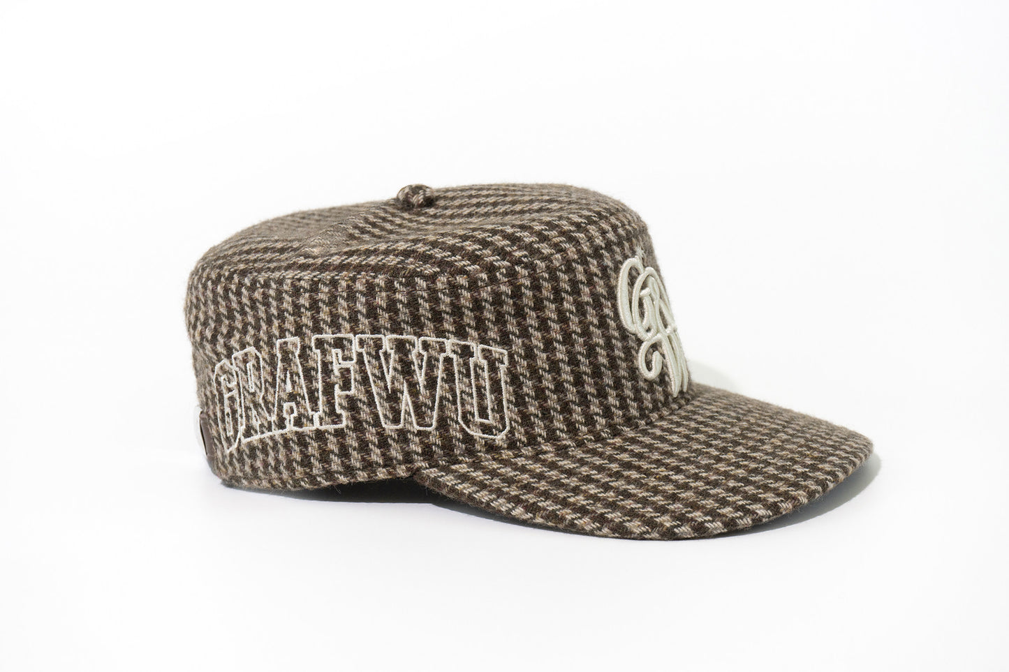 GRAF&WU Houndstooth Design Green Plant Embroidery Streetwear Cap