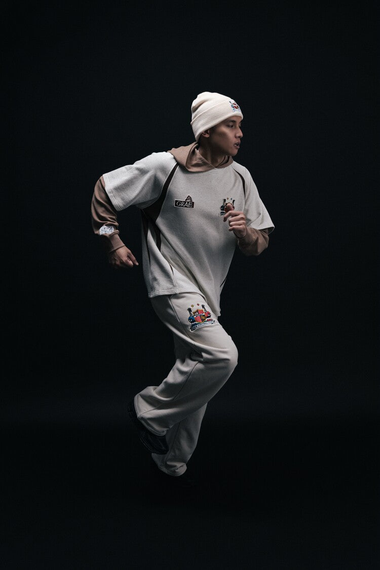 GRAF&WU Blokecore Floral Embroidery Thin Layered Look Jersey Hoodie