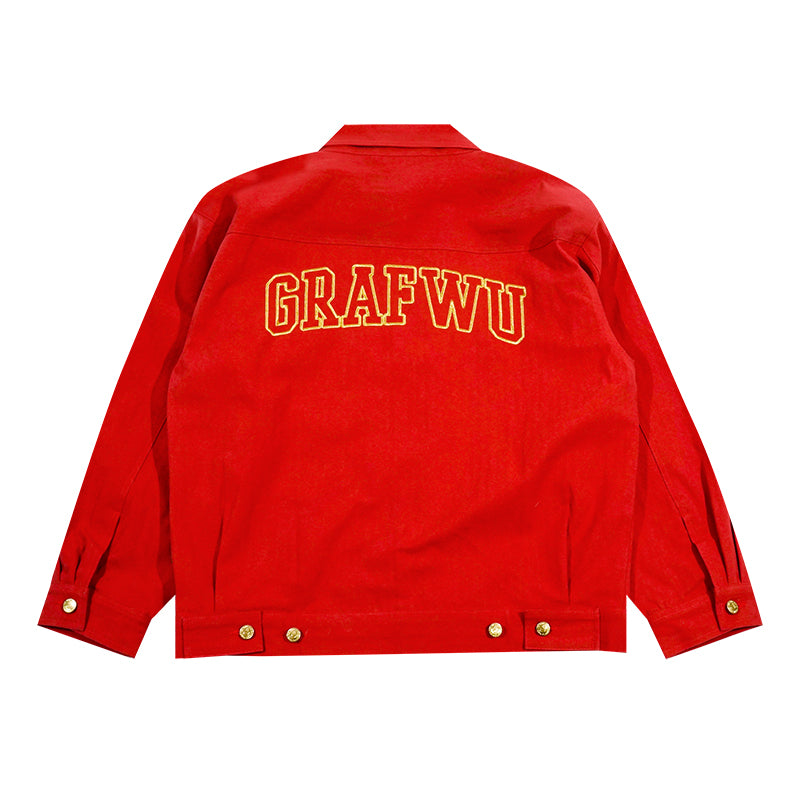 GRAF&WU Brand Letter Gold Thread Eembroidery Workwear Jacket Coat