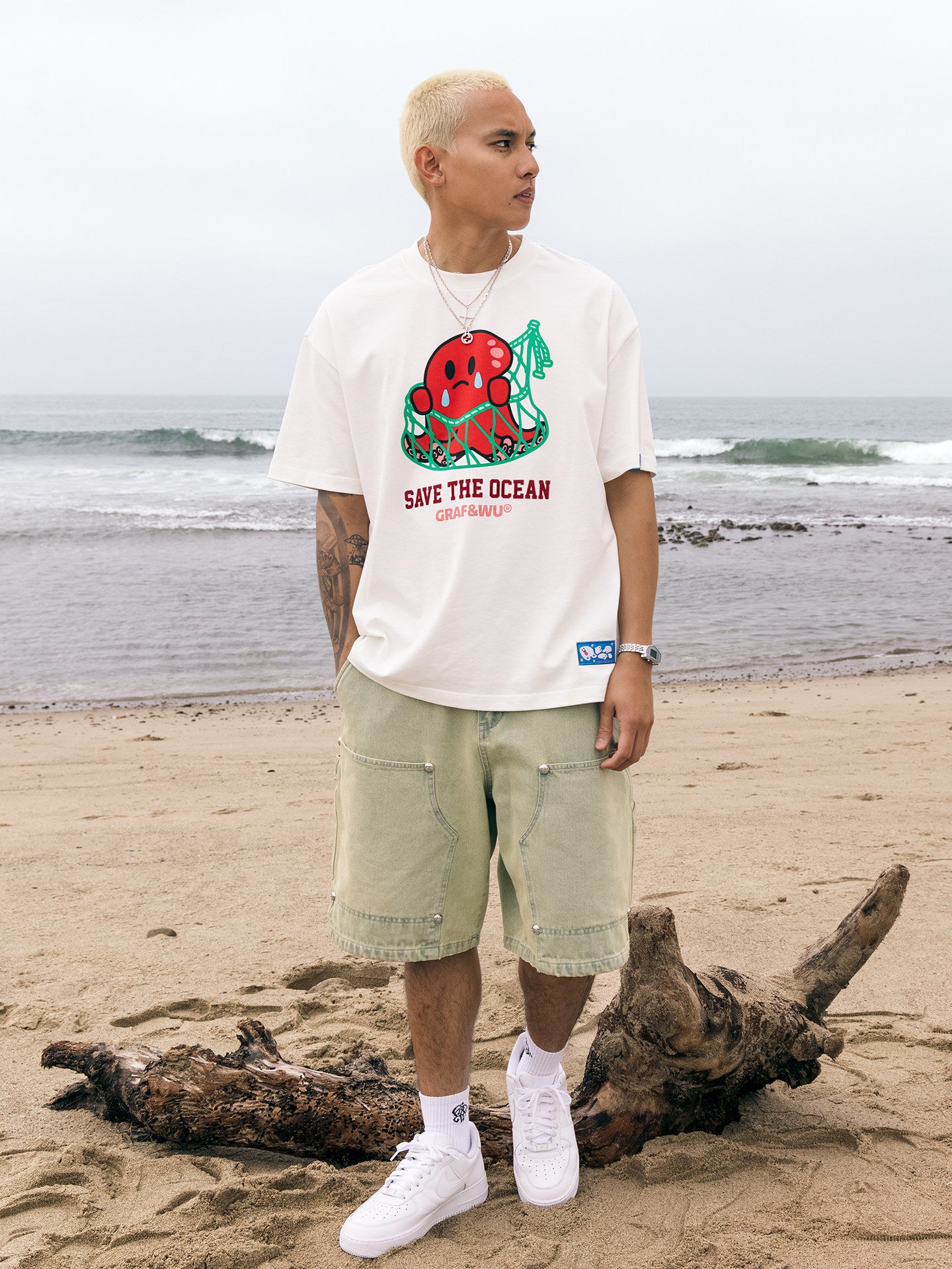GRAF&WU Protect Ocean Nature Themed Cute Ghost T-shirt