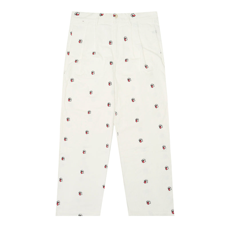 GRAF&WU Mini OG Cute Ghost Embroidered Corduroy Workwear Pants - Premium Streetwear