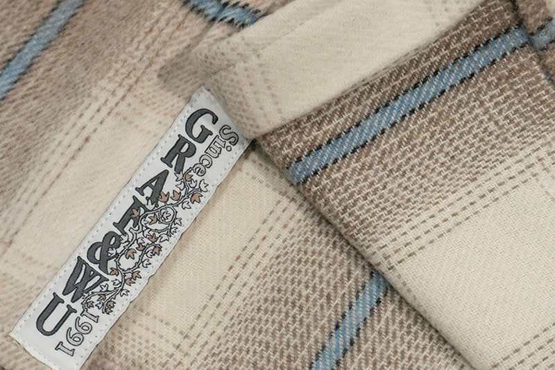 GRAF&WU Plaid 3 LOVE Heart Eembroidery Streetwear Brushed Shirt