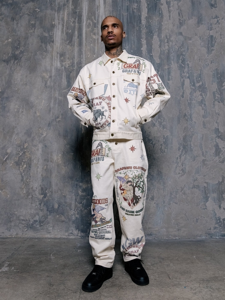 GRAF&WU Brand LOGO Angel Goddess Printing Cargo Pants