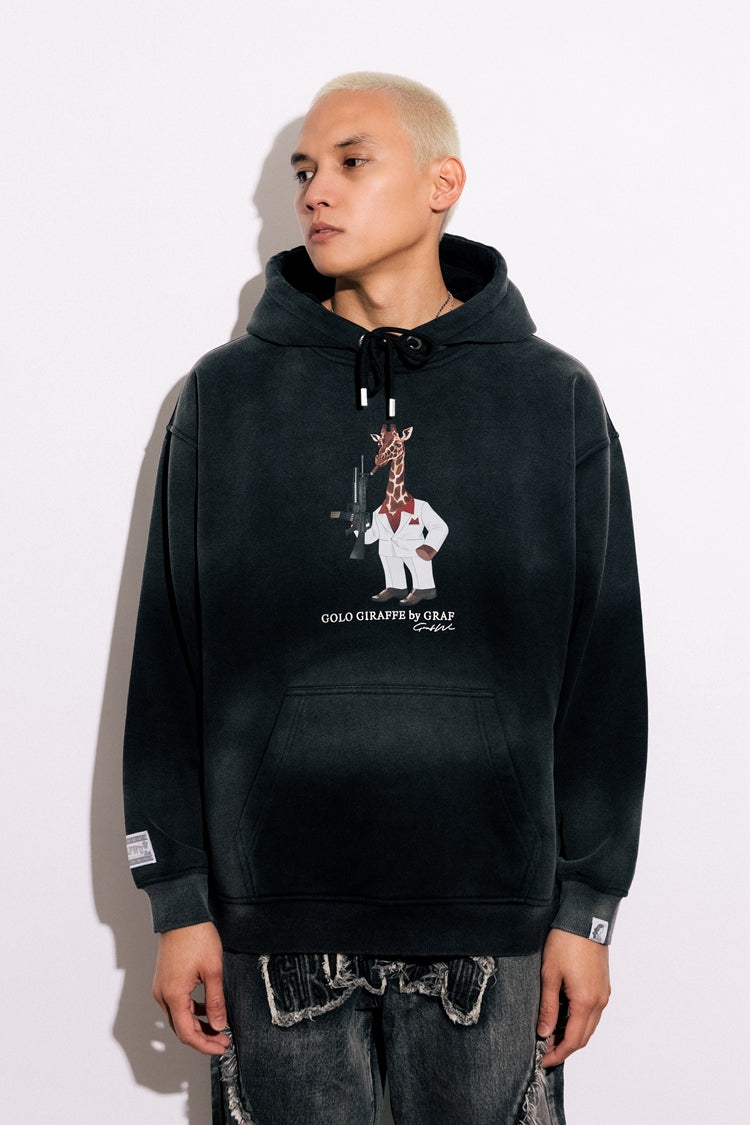 GRAF&WU Fashion Distressed Washed Fade Hoodie
