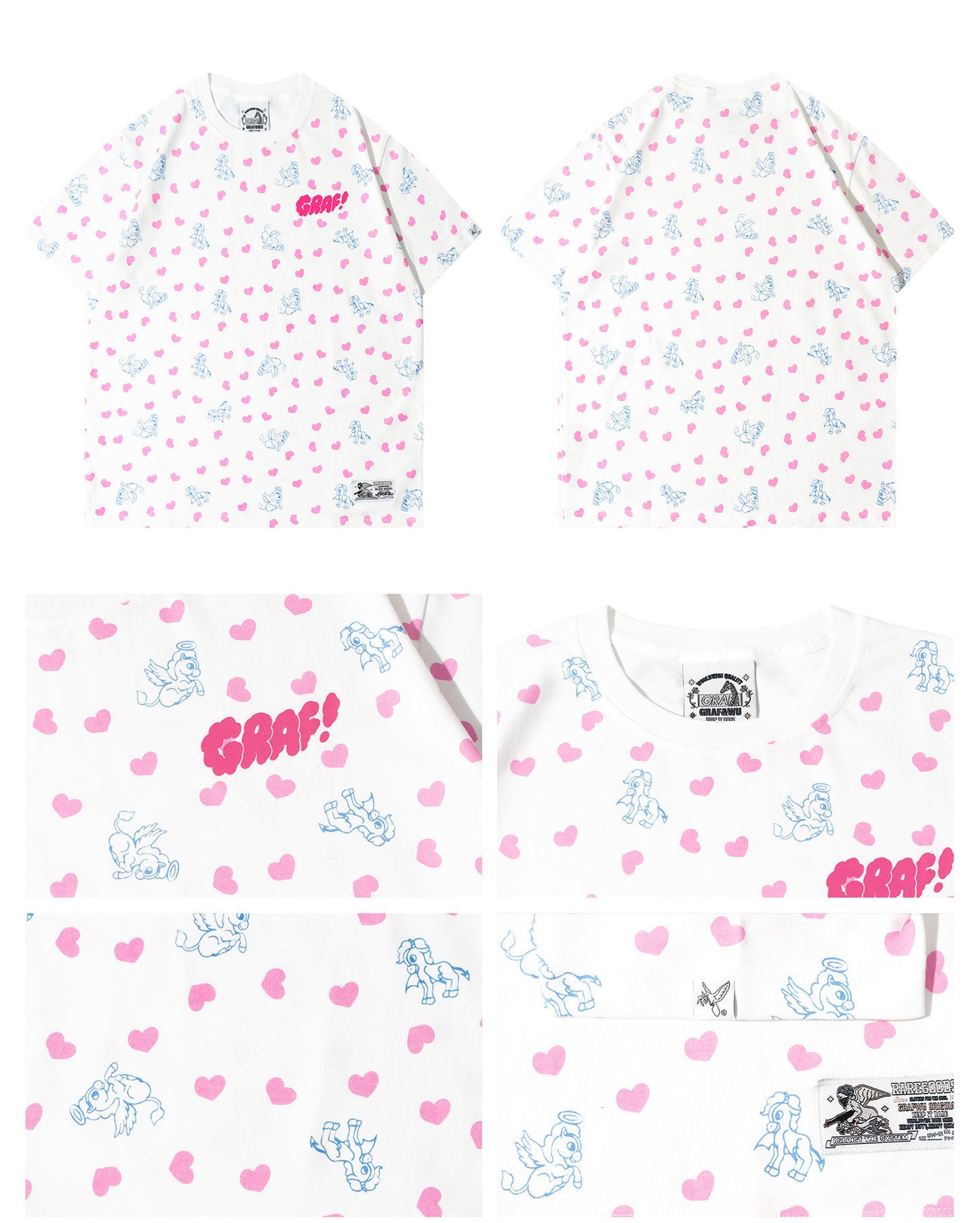 GRAF&WU Cartoon Angel Pony Heart-shaped Cute Aesthetic Cotton T-shirt