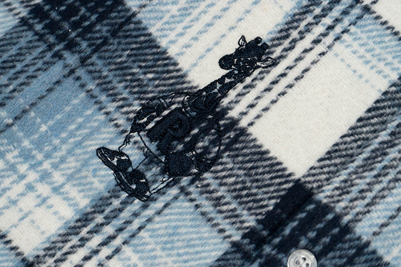 GRAF&WU Porcelain Blue Embroidered Deer Streetwear Loose Thick Shirt