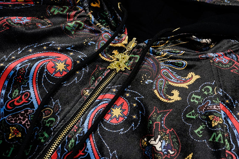 GRAF&WU Paisley Velvet Reversible Thick Pullover Hoodie