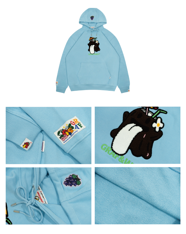 GRAF&WU Fruit Cute Ghost Towel Embroidery Fleece Hoodie