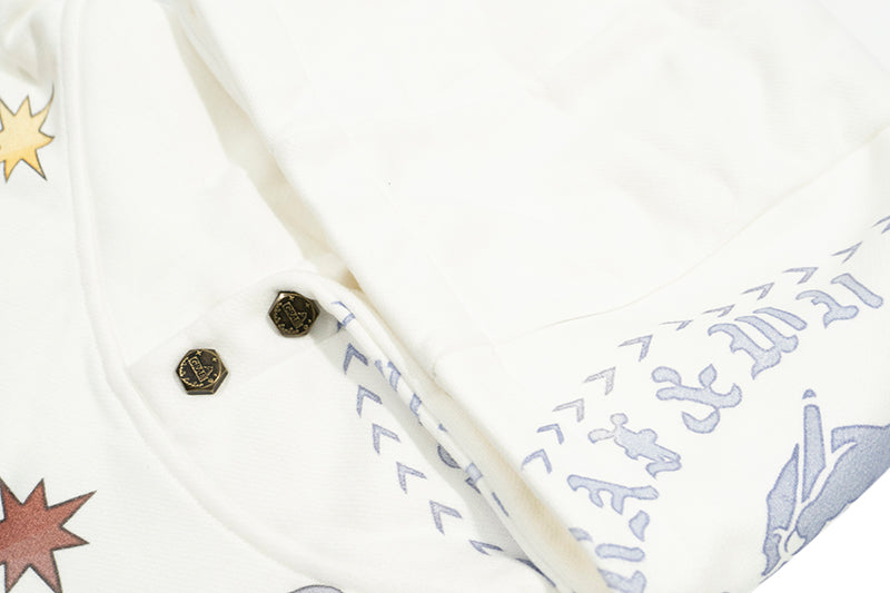 GRAF&WU Fallen Leaves Floral Letter Brass Button Fleece Hoodie