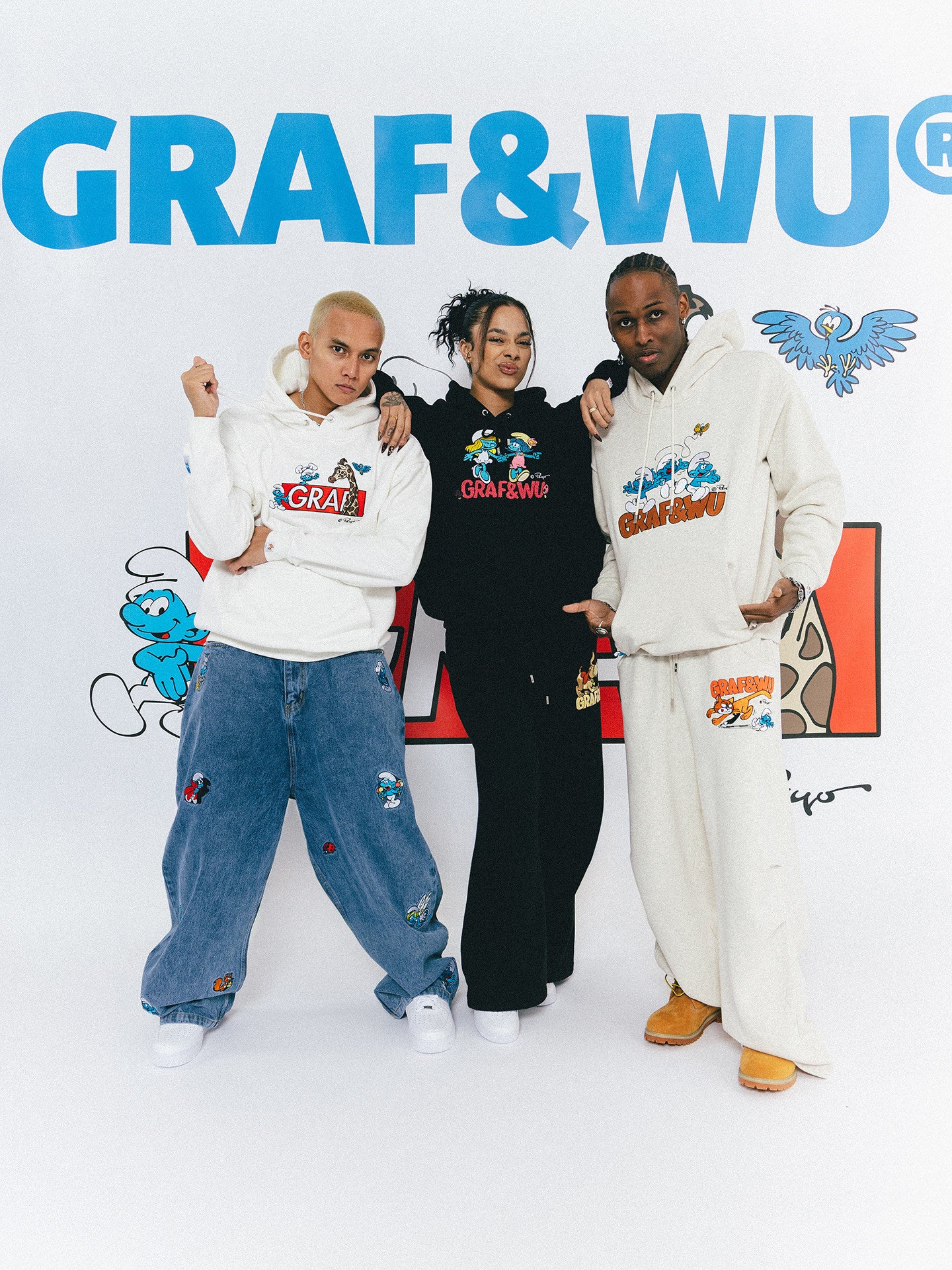 GRAF X SMURF Giraffe Smurf Embroidered Cartoon Fleece Hoodie