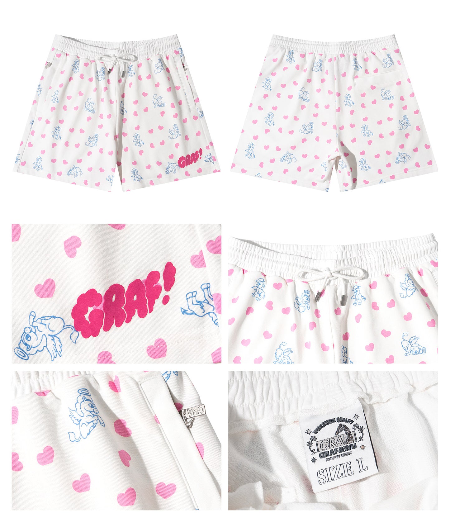GRAF&WU Cartoon Angel Pony Heart-shaped Cute Cotton Athletic Shorts