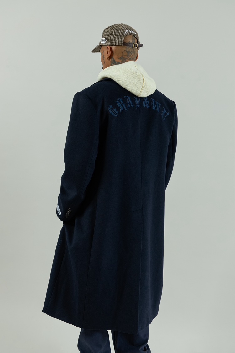 GRAF&WU Brand Logo Embroidered Overcoat Gang Style Wool Jacket